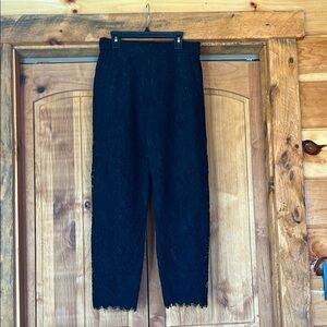 J Crew Elegant Black Lace Pants lined eyelash hem 2 T tall crop